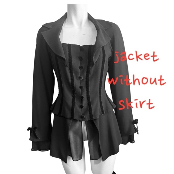 Caché Annie Reva Black Corset Jacket + Skirt Size 4 Steampunk Gothic Victorian - Picture 6 of 13
